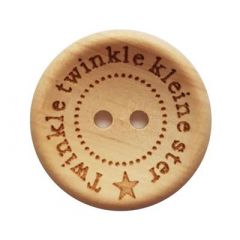 Houten Knoop met tekst Twinkle twinkle kleine ster bij de Breiboerderij