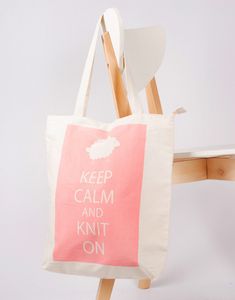 Keep Calm and Knit On tas Blauw bij de Breiboerderij