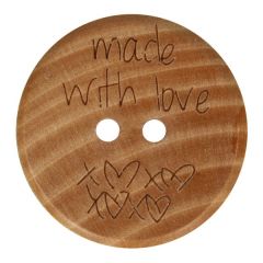Houten knoop - Made with Love  - 20 mm - per stuk bij de Breiboerderij                            