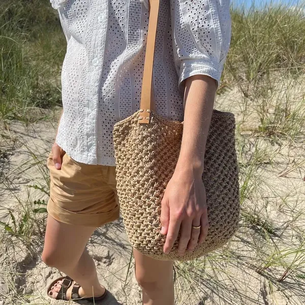 PetiteKnit - Leren Banden - leather strap (naturel) - 94 x 2 cm (2 stuks) - French Market Bag - Afbeelding 4