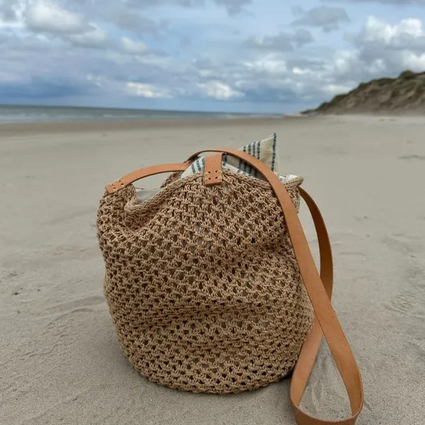 PetiteKnit - Leren Banden - leather strap (naturel) - 94 x 2 cm (2 stuks) - French Market Bag - Afbeelding 5