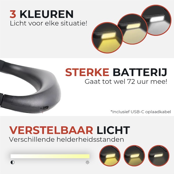 Neklamp Aquila - 3 lichtstanden - met USB-C kabel oplaadbaar - bekend van Mr. Knitbear - Afbeelding 5